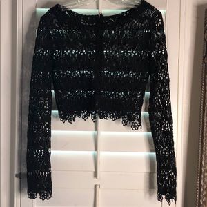 Black lace back zip crop top